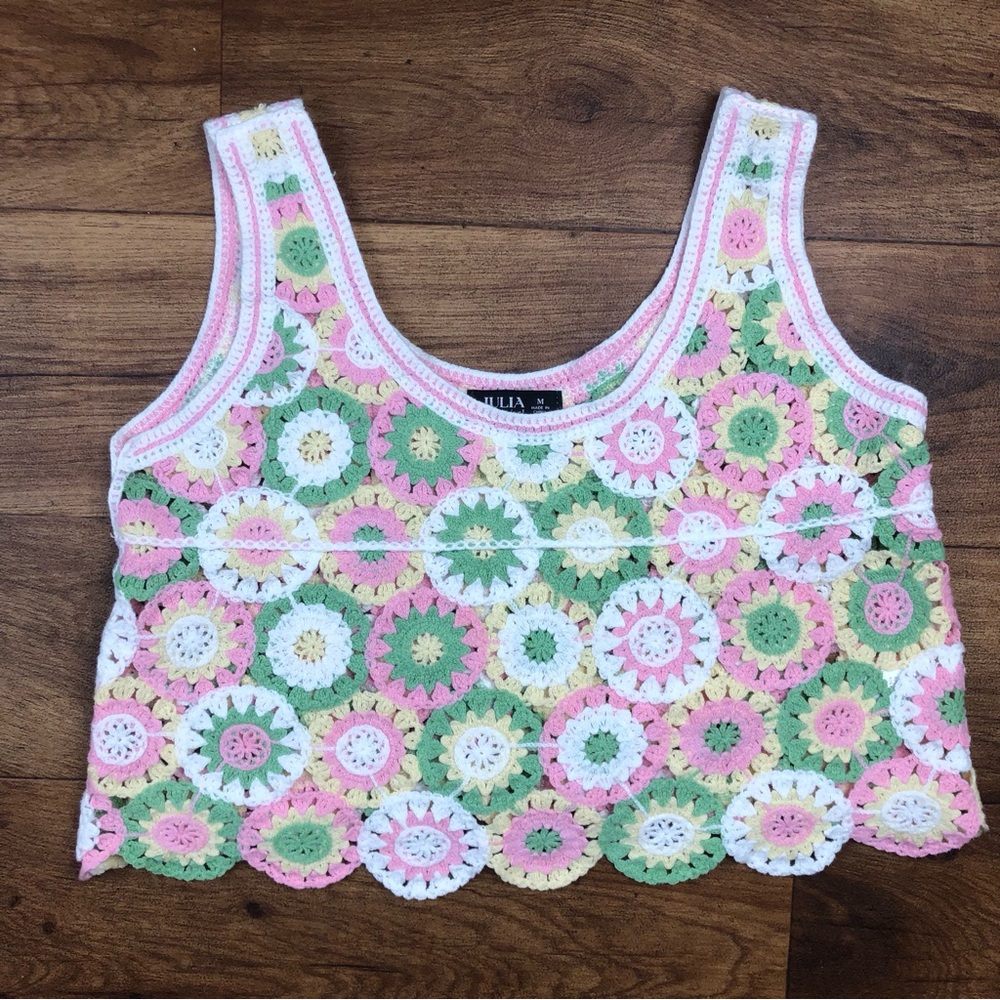 Julia By Love J Multicolor Crochet Cropped Top
